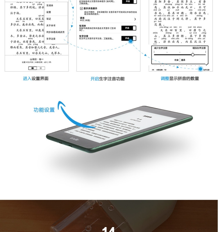 Kindle paperwhite 电子书阅读器第4代wifi8G玉青色+3M 思高拭亮(擦拭屏幕)