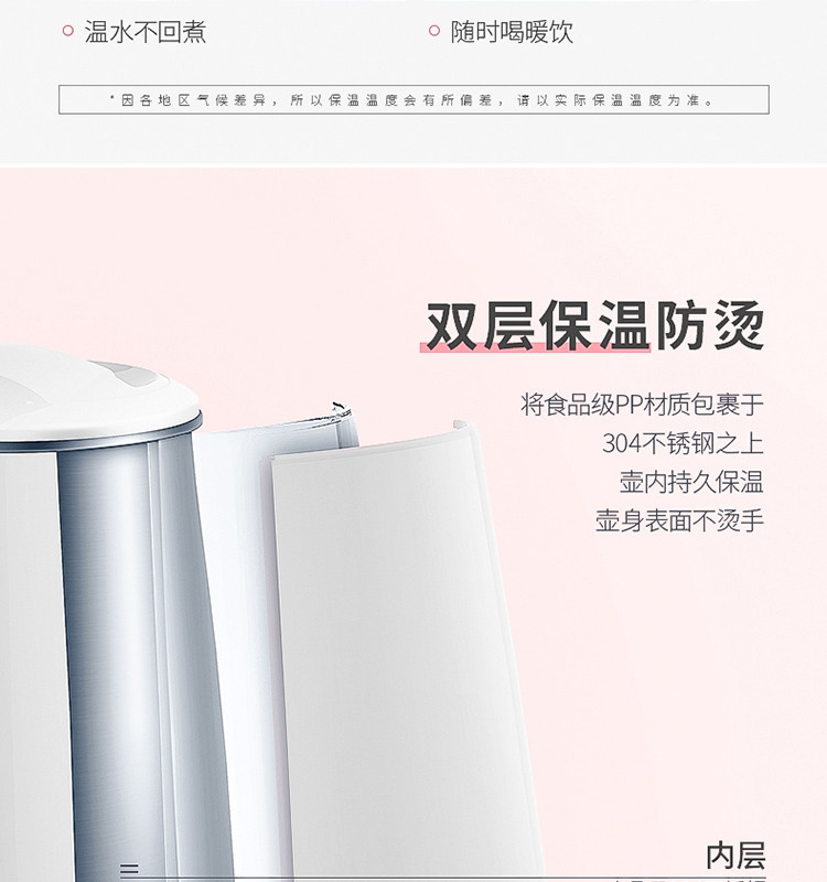 现代（HYUNDAI）电水壶电热水壶烧水壶不锈钢内胆2.2L开水壶OBS-18D23 白色