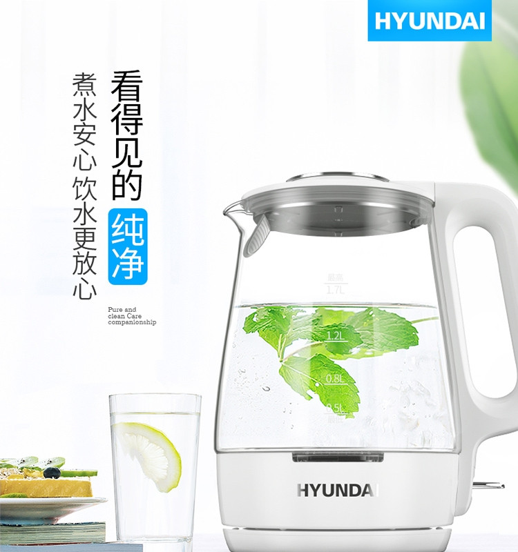 现代(HYUNDAI) 1.7L养生壶热水壶玻璃电烧水壶煮茶器 PN-SH1001