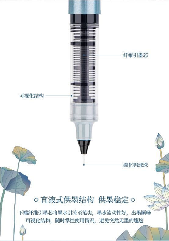 得力/deli 【前程似锦】直液式走珠笔 颐和园系列中性笔直液笔 黑色水笔签字笔4支/盒