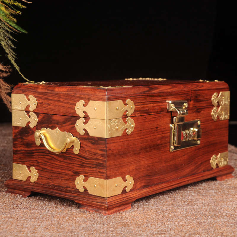 工艺红木首饰盒密码锁红酸枝木质中式实木复古收纳盒装饰木盒子物品盒