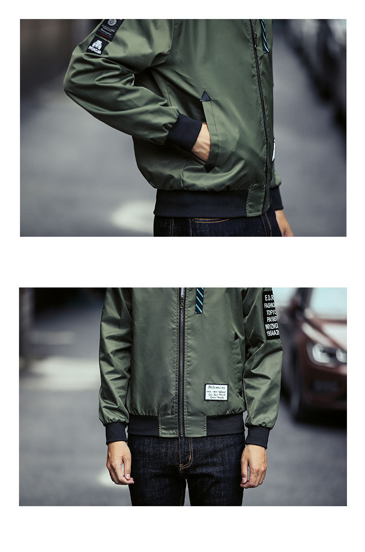 男式新款立领贴布休闲外套 时尚青年韩版修身潮流夹克