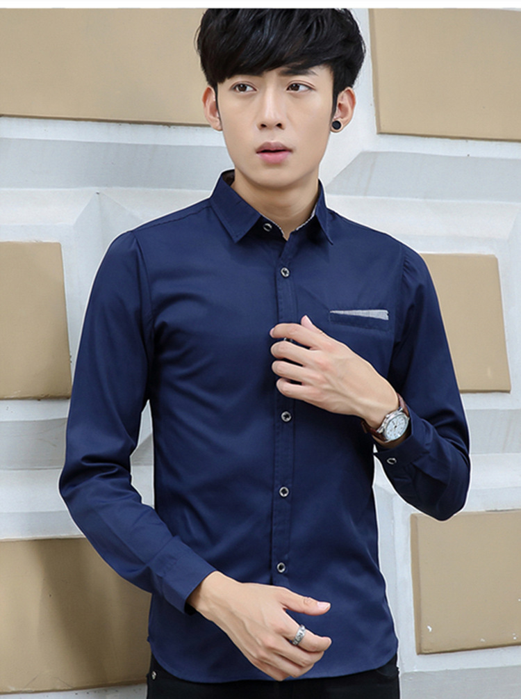 男式新款休闲长袖衬衫 青年韩版修身潮流长袖衬衣韩版潮