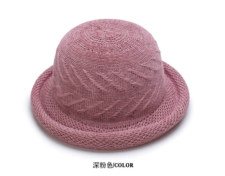 春夏季镂空编织圆顶礼帽 女士双层圆边盆帽透气遮阳帽子