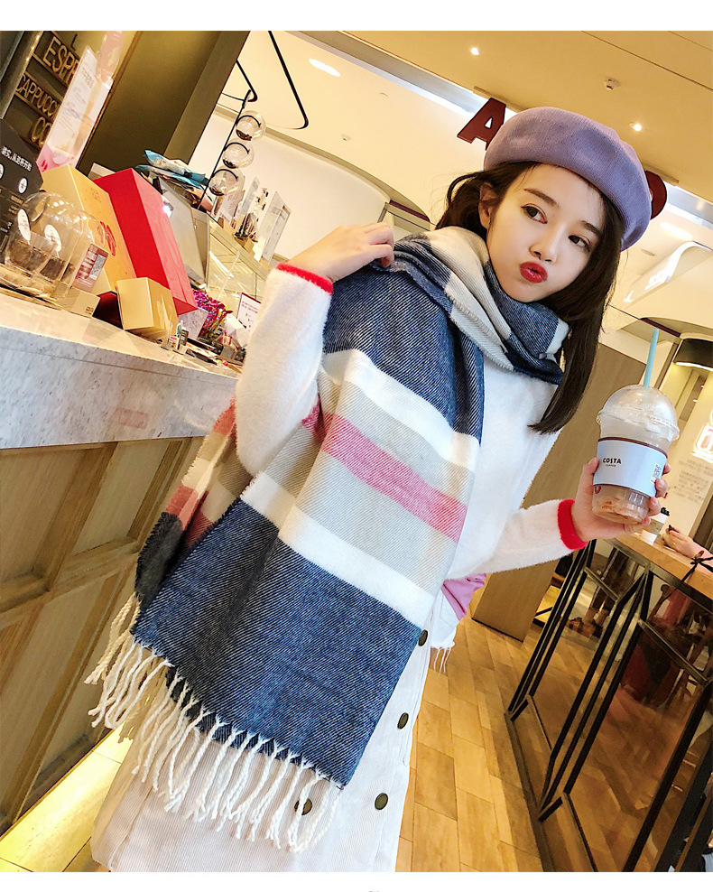 秋冬季围巾女经典格子韩版加厚仿羊绒围巾披肩两用长空调披肩