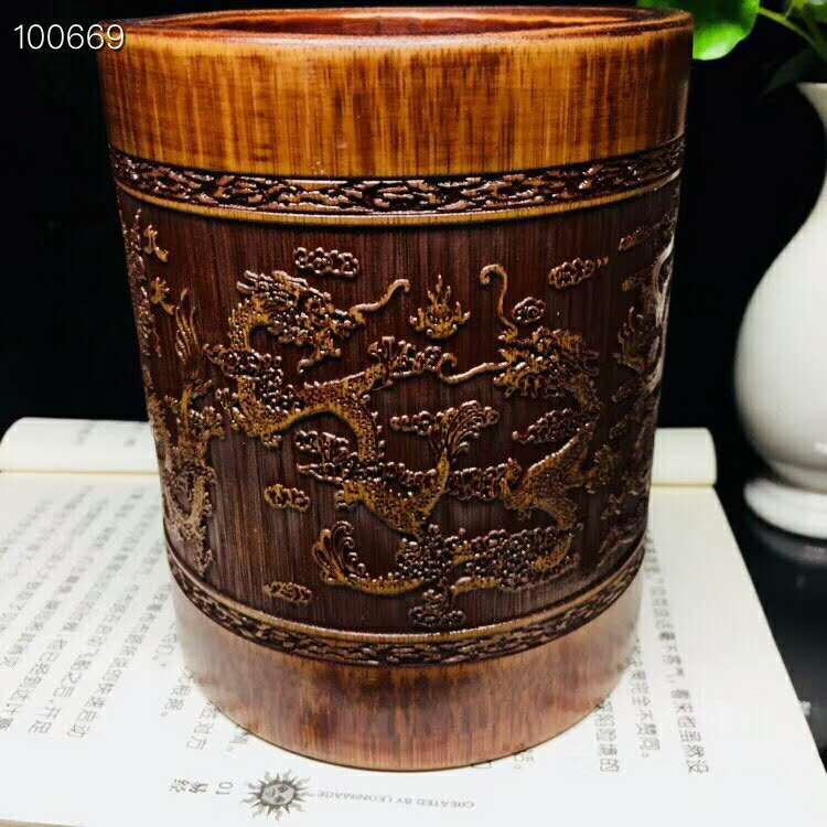 仿古创意金丝竹子雕刻笔筒文房四宝用品笔筒竹制木质商务礼品办公笔筒