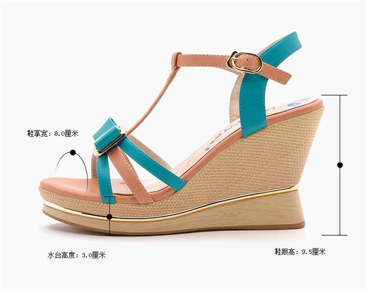 2015夏季新款性感时髦鱼嘴水钻高跟坡跟防水台罗马夏天罗马女凉鞋