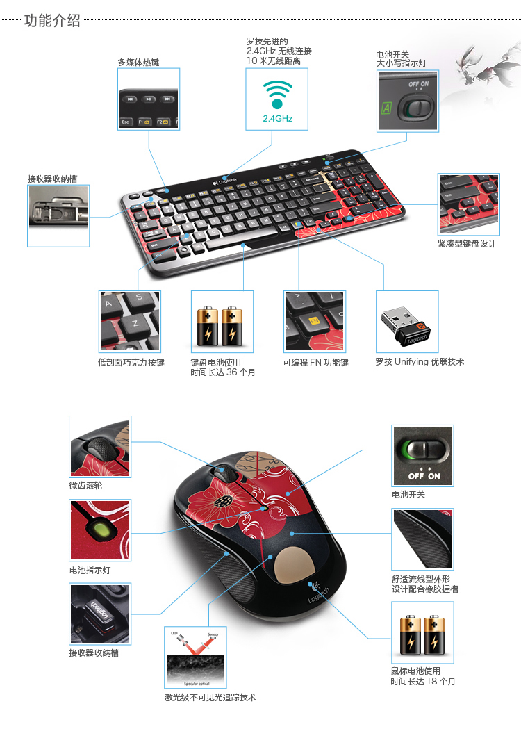 罗技无线键鼠套装MK365全黑