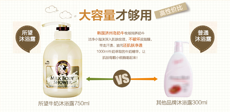 【邮乐特卖】所望SOMANG小牛奶沐浴乳露保湿滋润留香750ml