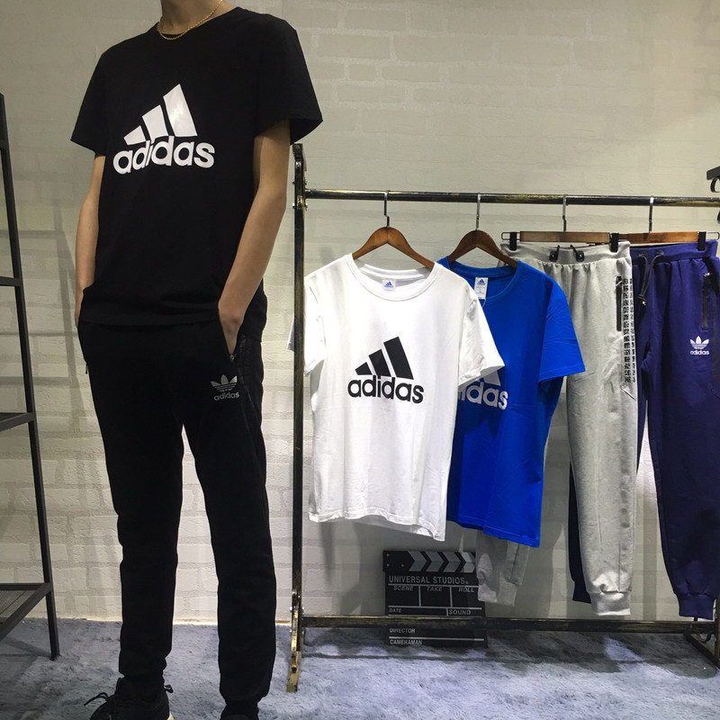 阿迪达斯/ADIDAS 情侣套装圆领短袖长裤两件套