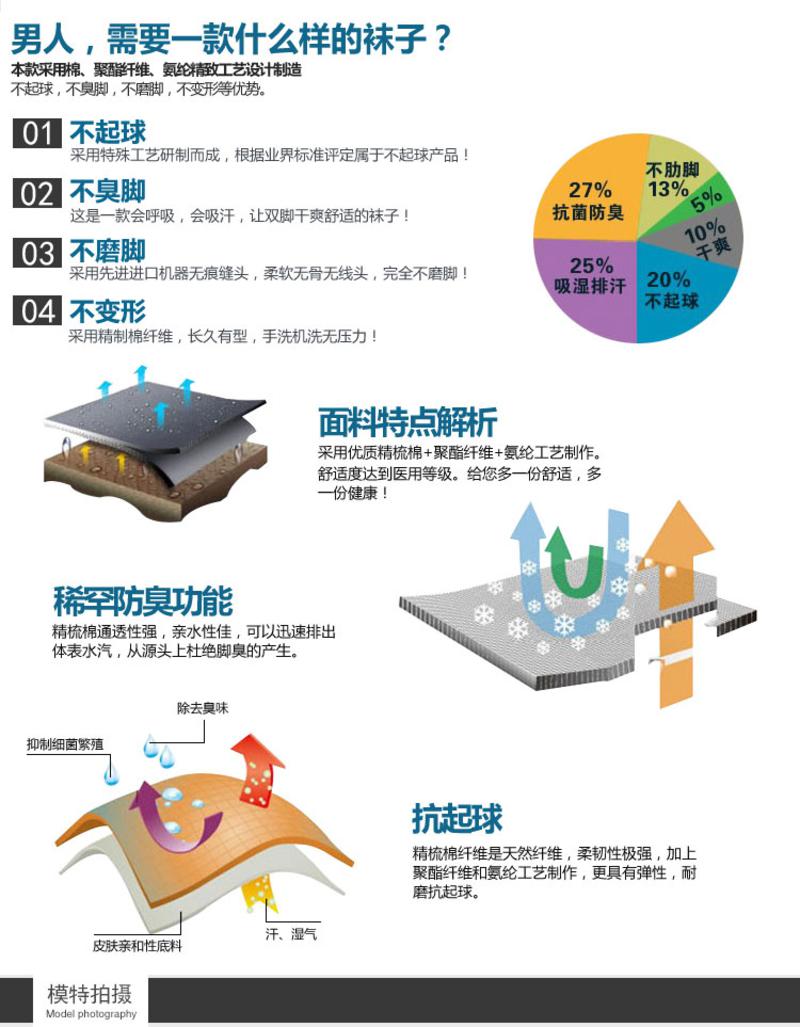 ERYAN尔晏-男士高档精梳棉中筒袜子（男袜）5双装38660083