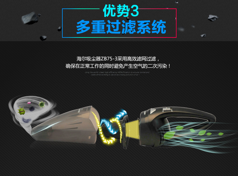 海尔车载吸尘器12v超强吸力小型便携式手持吸尘机ZB75-3汽车用品