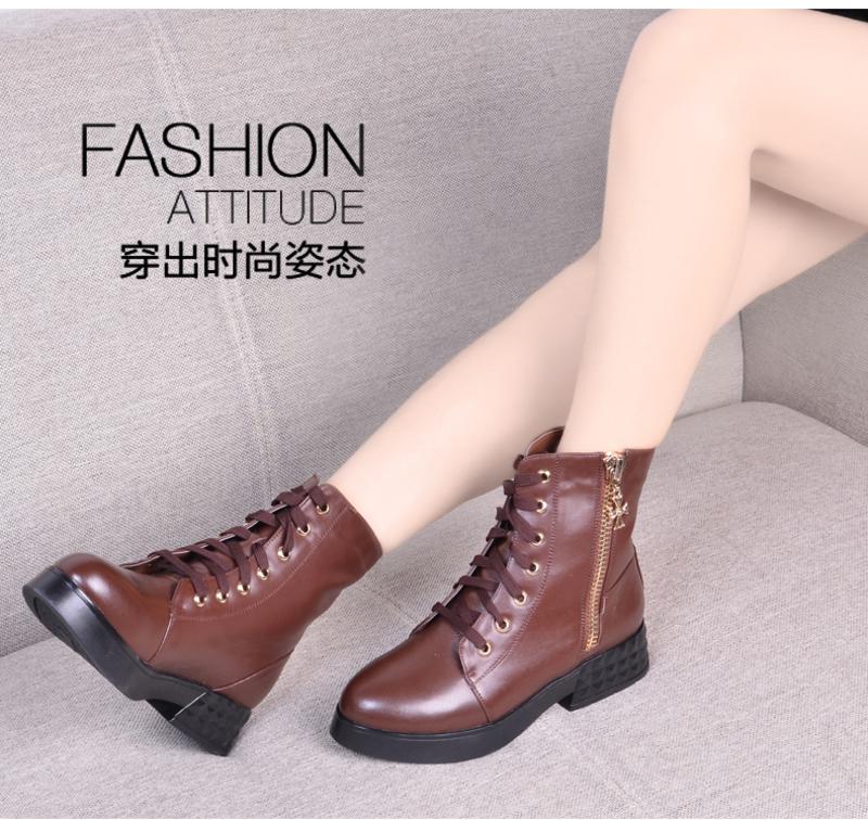 金猴 Jinho时尚潮流 日常休闲 保暖内里短绒系带低跟女士低筒马丁靴 Q4964
