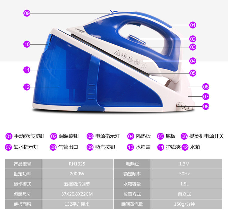 红心牌蒸汽电熨斗家用手持大功率熨烫机RH1325