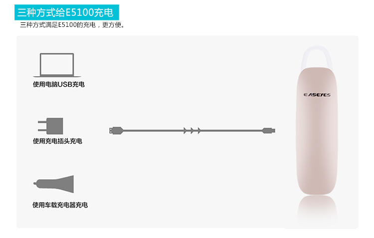 爱易思（Easeyes） 爱易思E5100蓝牙耳机 语音提示/蓝牙4.0/支持音乐/一拖二 立体声