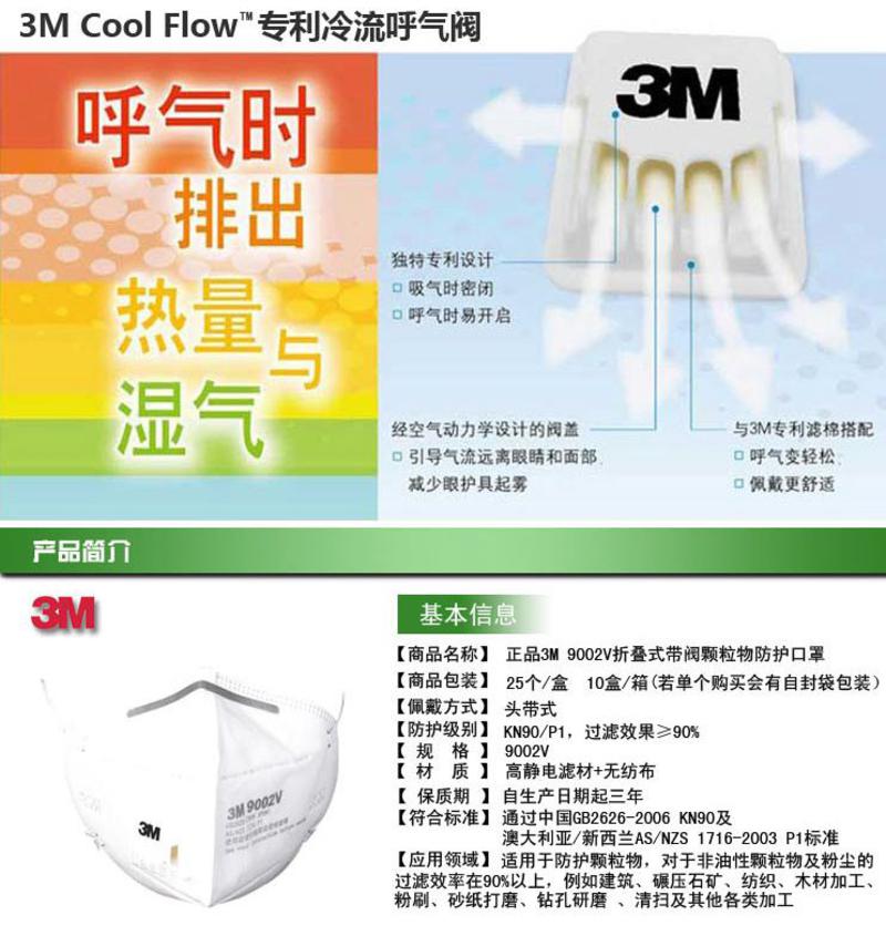 3M9002V口罩 防尘防雾霾 PM2.5口罩 头带呼吸阀