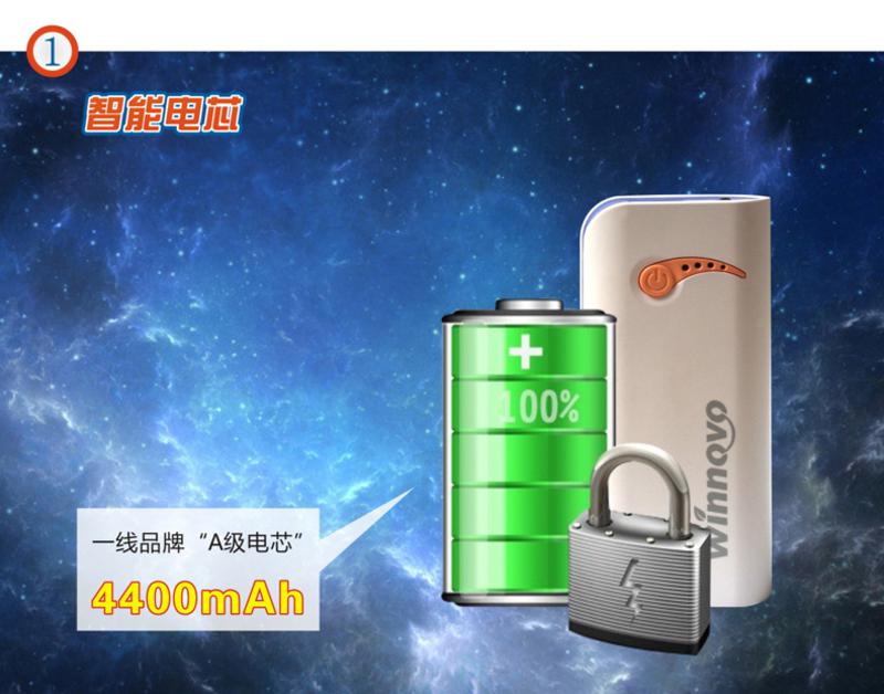 Winnovo羽炫4400mAh可爱迷你充电宝通用移动电源带手电筒 小米 三星 苹果  平板 通用