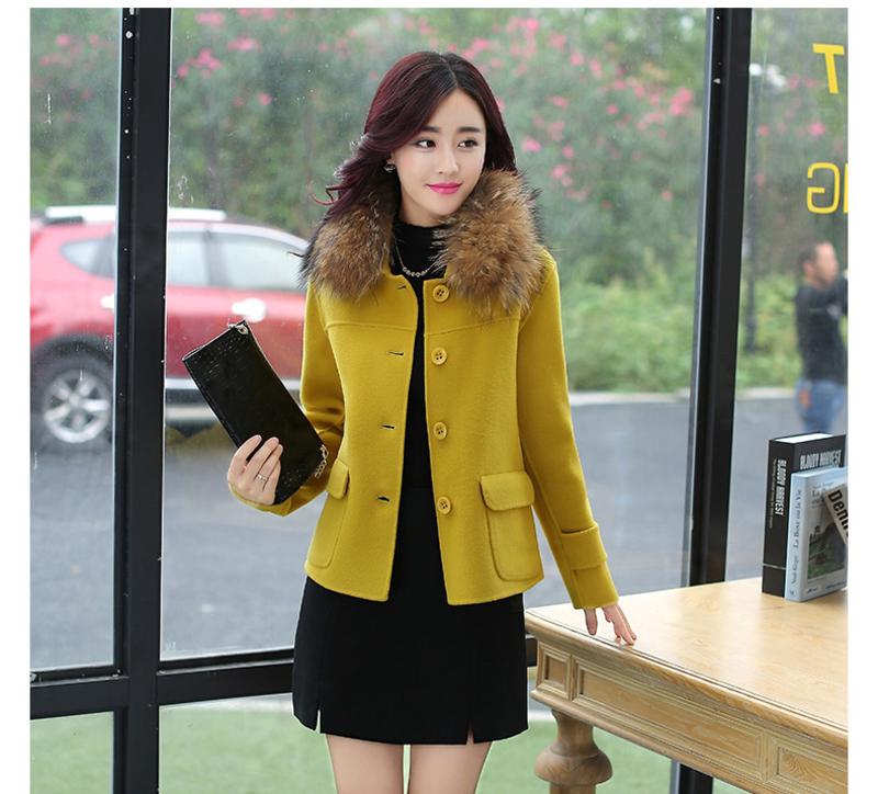 韩版淑女冬季双口袋单排扣短款羊毛呢外套潮