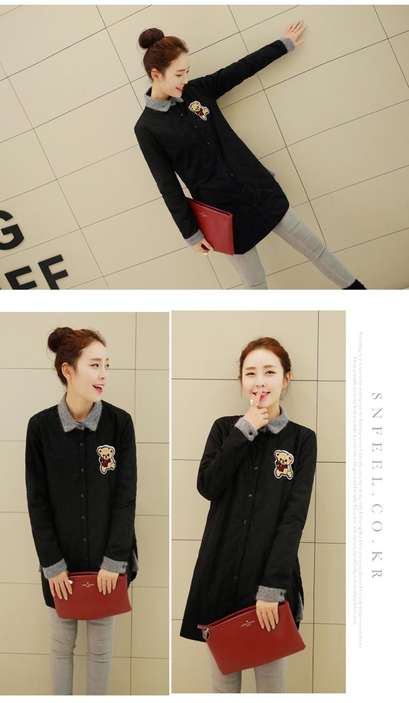2016冬韩版女衬衫全棉加绒加厚中长款修身显瘦