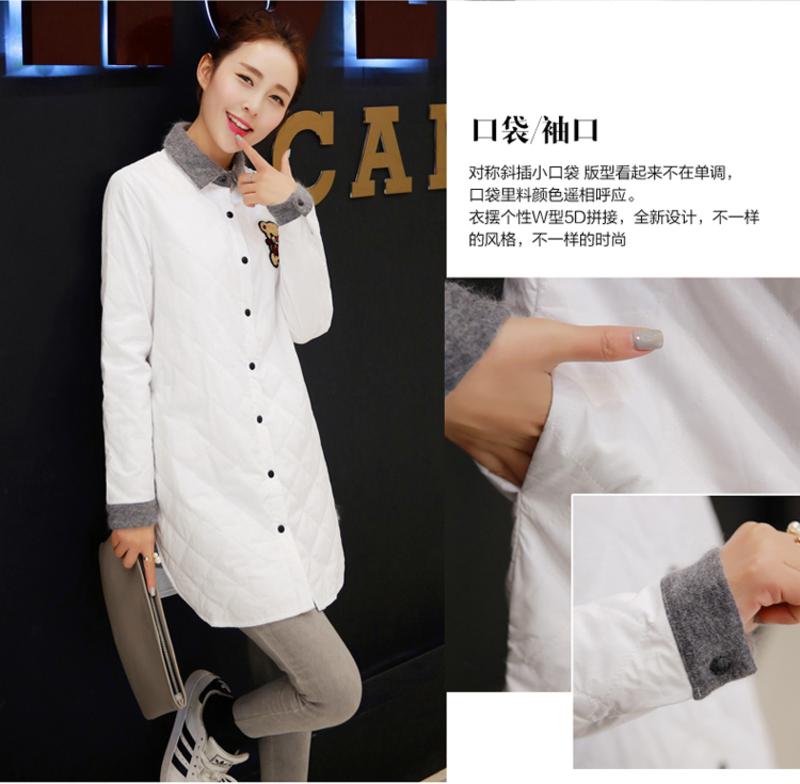 2016冬韩版女衬衫全棉加绒加厚中长款修身显瘦