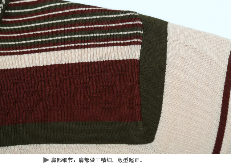 2016春季新款男式针织衫翻领长袖男士条纹羊毛衫中年男装男毛衣