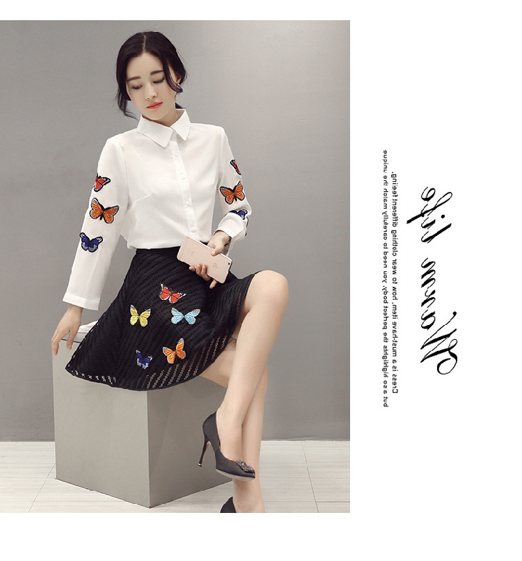 韩版甜美气质长袖蝴蝶刺绣时尚两件套套裙女装
