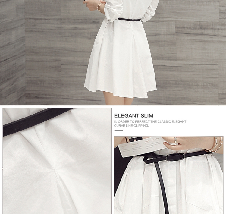 韩版气质时尚长袖系带OL短裙显瘦衬衫式连衣裙