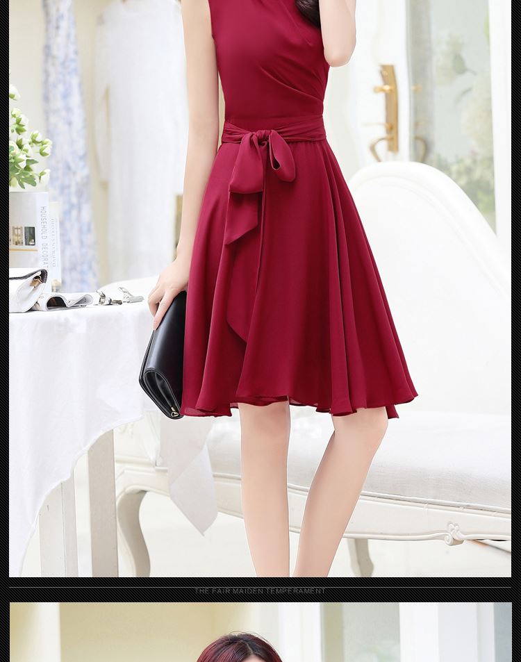 夏季新款韩版潮流V领无袖纯色中长款连衣裙