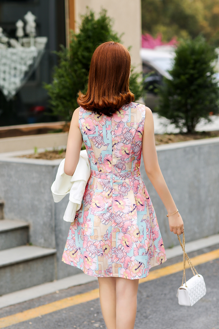 春秋女式修身长袖外套印花收腰裙子韩版时尚优雅两件套裙潮