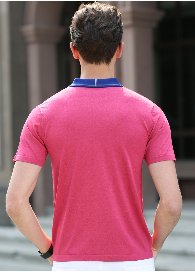 夏季新款男式t恤 男士短袖t恤 翻领纯色针织男装T恤