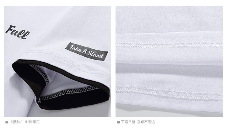 韩版男装双层领原创设计短袖圆领T恤男式印花纯棉T恤 男