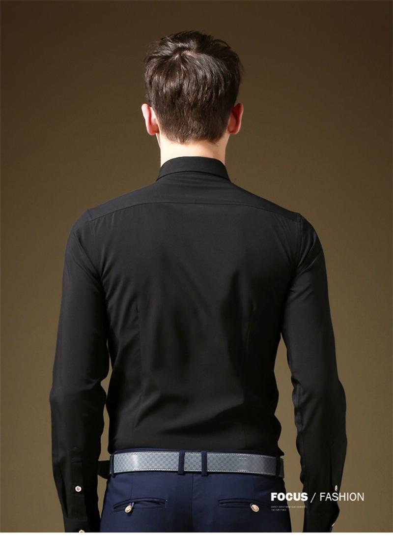 格斯帝尼2016男士春装新款长袖衬衫纯色小领修身衬衫C23567