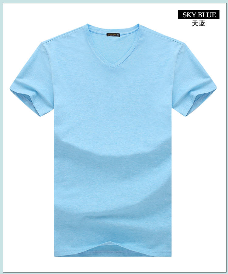 格斯帝尼2016夏季男士短袖T恤V领修身纯色男打底衫T15126