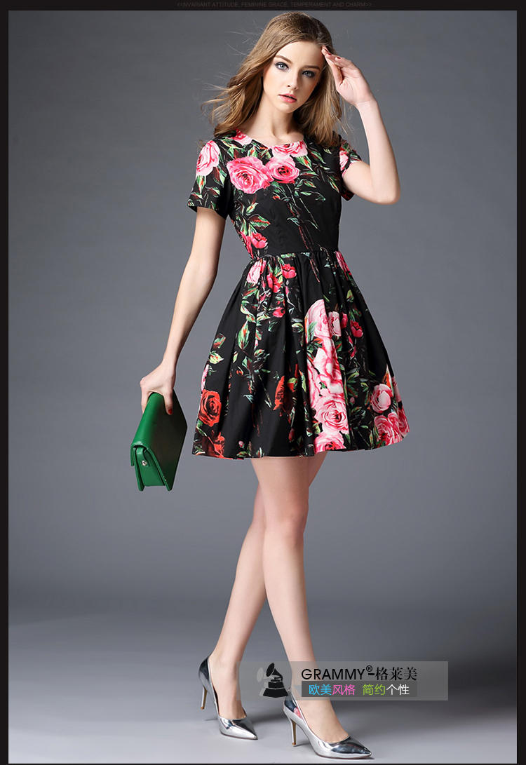2016格莱美夏款女装时尚印花修身连衣裙G18060