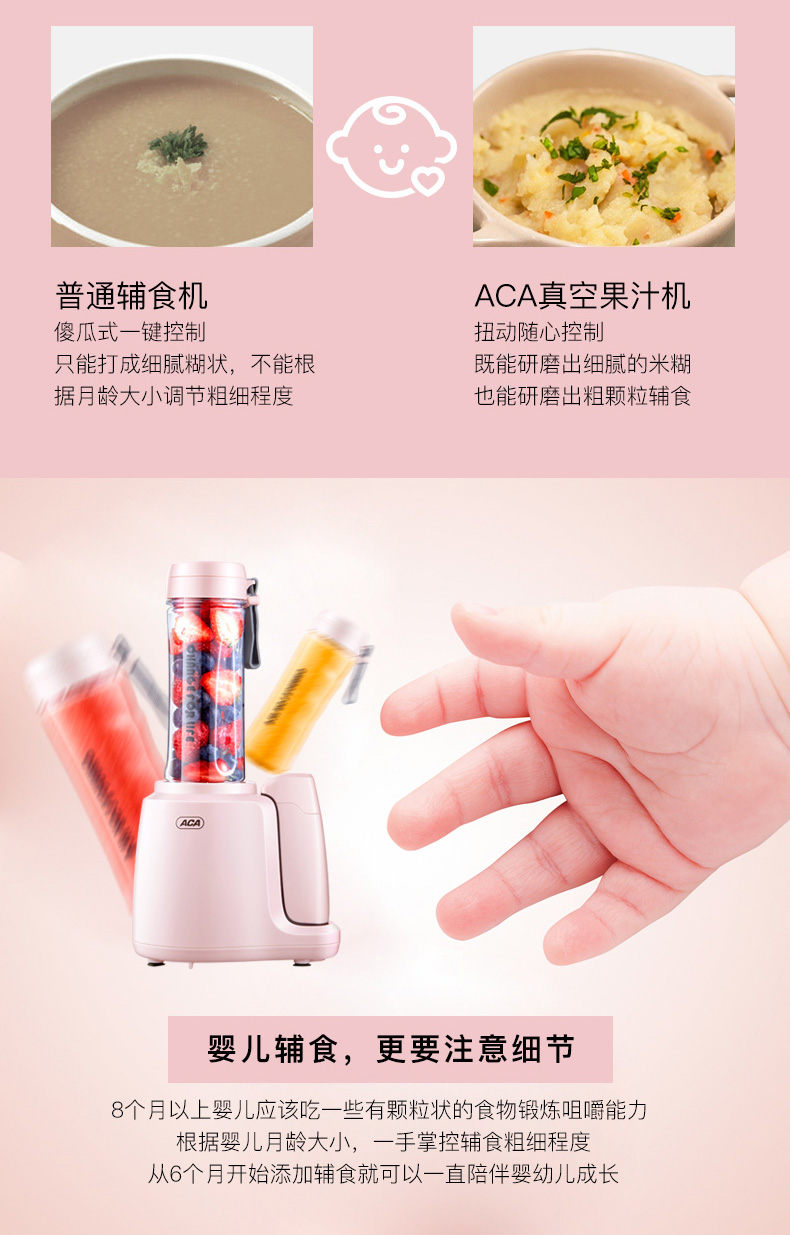 ACA 北美电器 家用榨汁机 便携式料理机 奶昔搅拌机套装 VP300