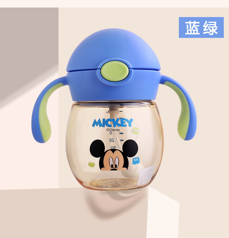 迪士尼/DISNEY 宝宝学饮杯吸管杯 儿童水杯子防漏带手柄PPSU水壶 270ml