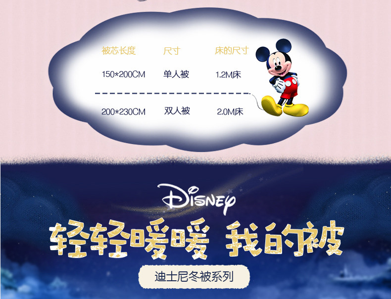 迪士尼/DISNEY 儿童卡通被子 七孔纤维秋冬被芯 150*200CM DSM-150BX