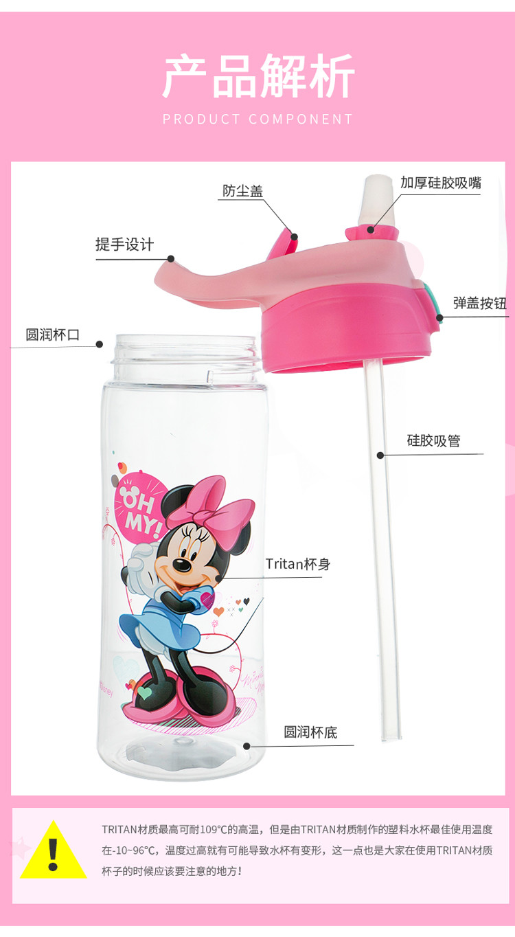 迪士尼/DISNEY 儿童塑料水杯 大容量水壶夏季清新学生直饮杯