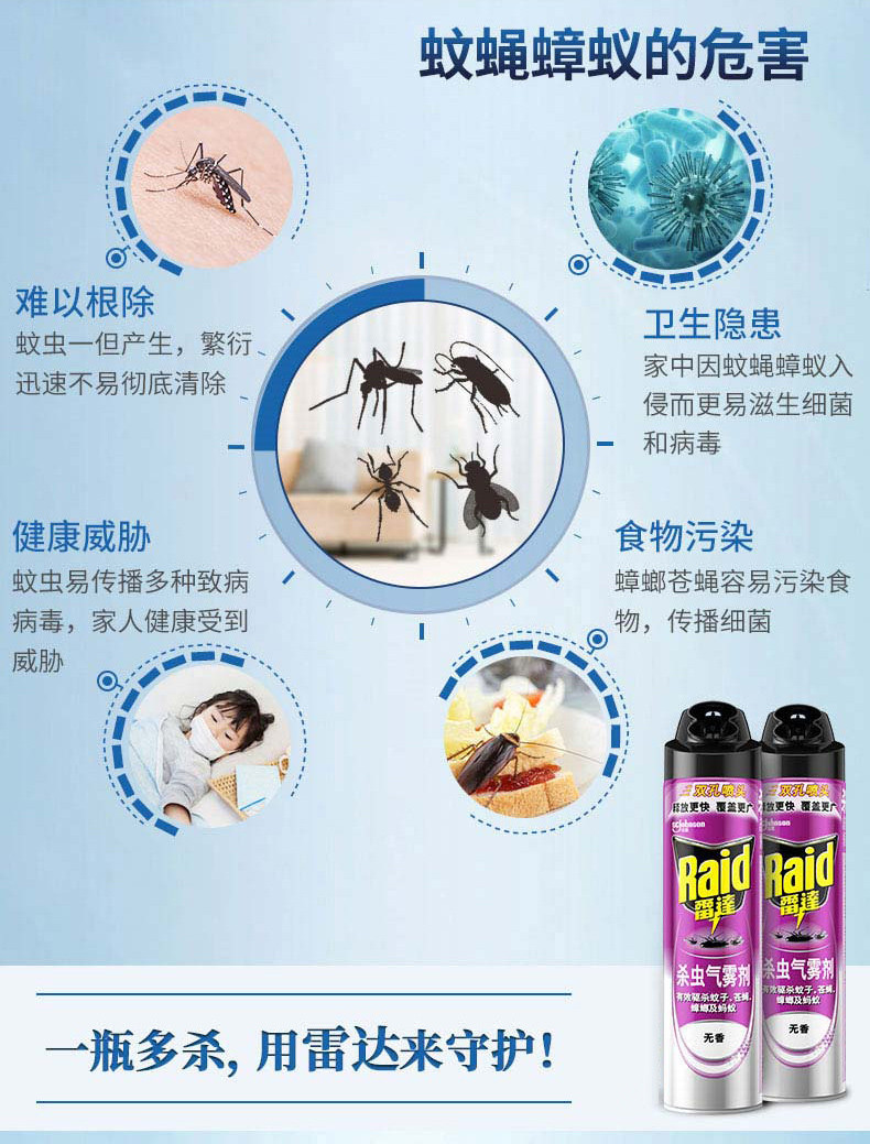 雷达 (Raid) 杀虫剂喷雾 600ml*2瓶 无香款