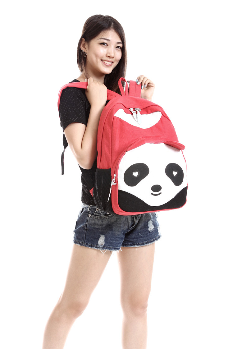 可爱熊猫双肩包 休闲潮帆布包 双肩背包 学生书包 GC-0303