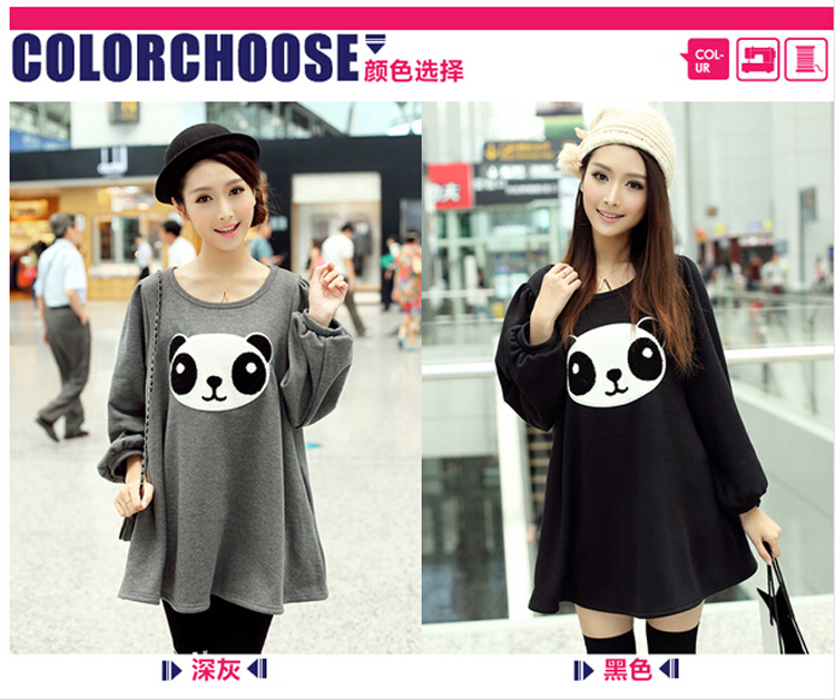 冬装新款韩版女装圆领加厚可爱熊猫泡泡袖T恤 NC662