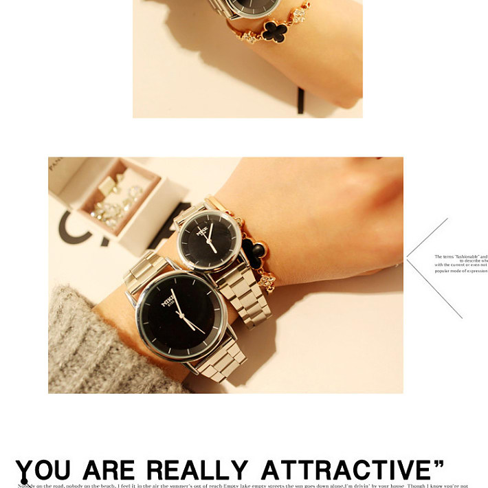 防水时尚韩版潮流复古情侣表学生钢带手表男女士情侣手表一对QGN013