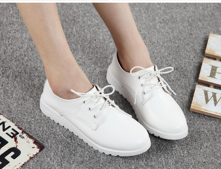 秋季小白鞋真皮平底板鞋平跟休闲女鞋英伦白色系带单鞋女皮鞋TSH262