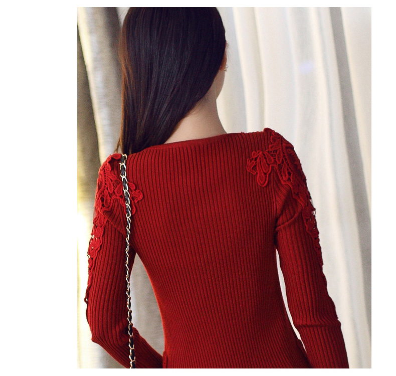 秋装新款韩版显瘦高低圆领毛衣女冬天针织衫长袖蕾丝打底衫厚ouf520