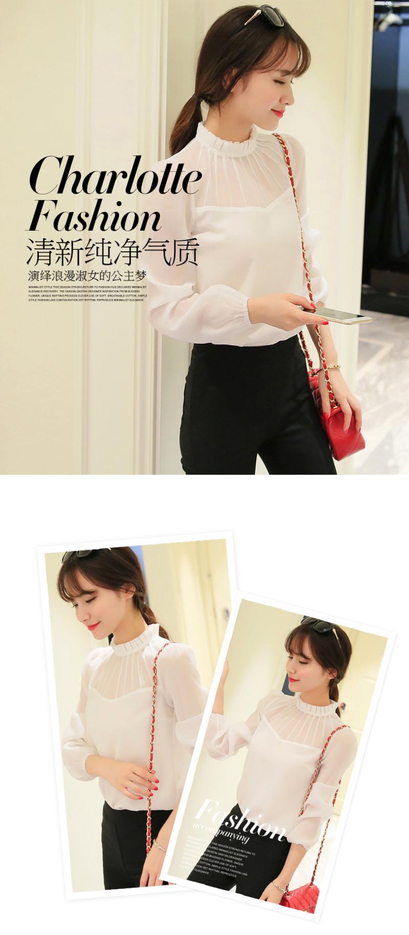 2016新款雪纺长袖韩版拼接时尚打底衬衫个性立领ouf255