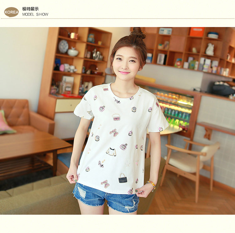 新款韩版大码女装修身短袖打底衫女士卡通T恤夏宽松NC018