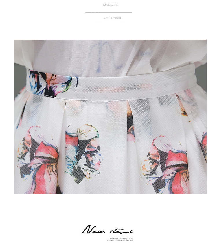 2016夏季新款韩版修身印花雪纺欧根纱套装裙中长款连衣裙两件套女ouf345