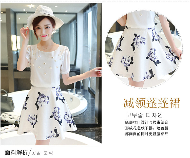 夏季新款时尚套装裙两件套韩版修身短袖印花雪纺连衣裙NC6011
