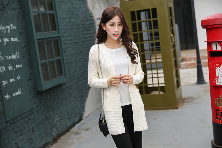 新款中长款针织衫女开衫韩版大码纯色薄毛衣披肩外套NC6652