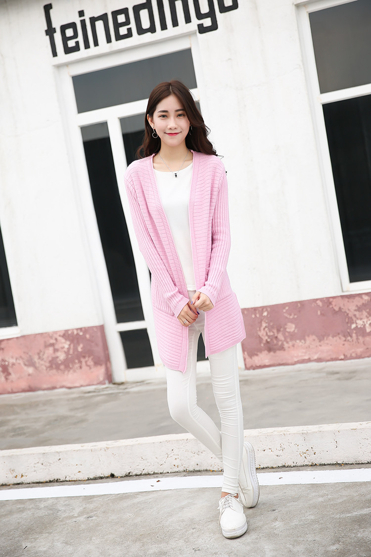 新款中长款针织衫女开衫韩版大码纯色薄毛衣披肩外套NC6652